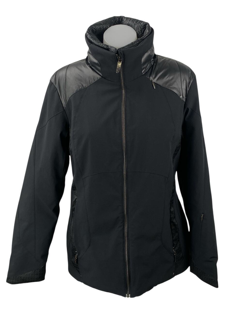 Spyder Womens Black High Neck Long Sleeve Full Zip Athletic Shell Coat Jacket L